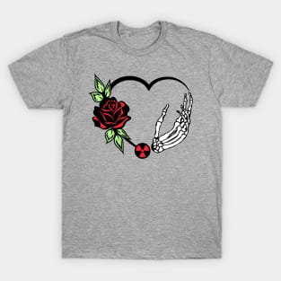 Radiologic Technologist / X-Ray Tech Appreciation Floral Love Heart with Skeleton Hand T-Shirt